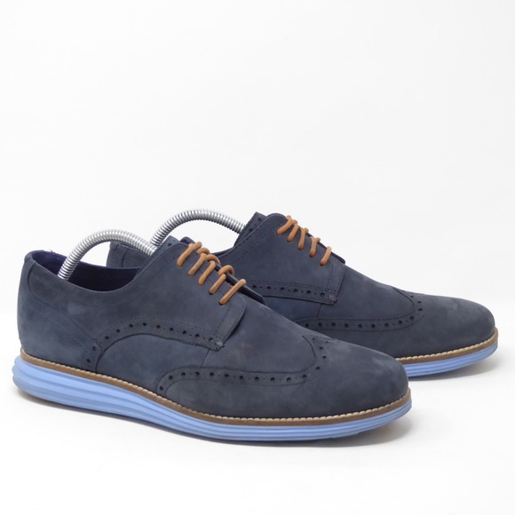 Cole Haan Mens C29773 Pacific Wingtip Oxford Dress Shoes Blue Suede Size 9M - Picture 1 of 9